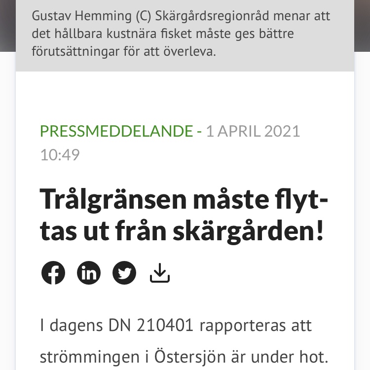 Centerpartiet Stockholm: Trålgränsen måste flyttas ut från skärgården!